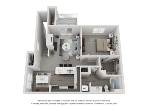 Floor plan for 1 bed, 1 bath, 866 sqft